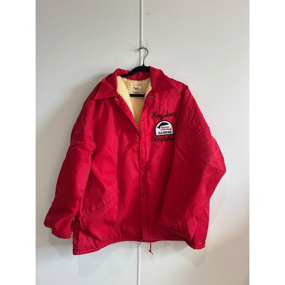 Vintage King Louie Jacket Mens XL Red Salmon Unlimited Windbreaker 70s